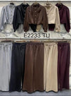 High Neck Button Front 2 Piece Co-Ord Set - Balloon Sleeve Top & Wide Leg Trousers