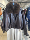Oversized Leather-Look Jacket with Faux Fur Collar & Quilted Lining