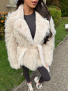 FAUX FUR SHAGGY BELTED WINTER COAT