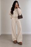 Gold Button Knitted Co-Ord Set – Cardigan & Wide Leg Trousers