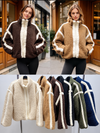 Oversized Teddy Fleece Jacket with Contrast Stripes
