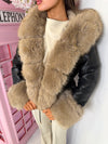 Faux Fur Trim Hooded Faux Leather Jacket with Cinched Waist