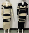 STRIPED KNIT POLO MIDI DRESS