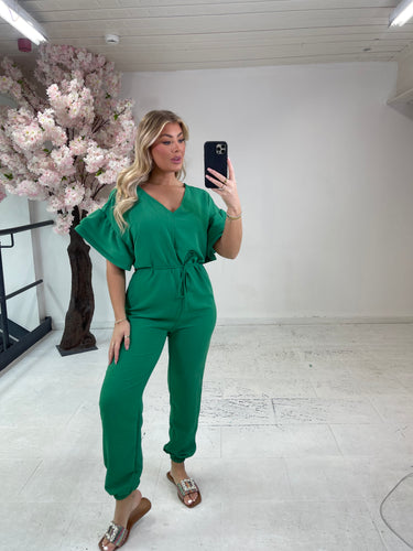 Fifi frill tie up jumpsuit - green