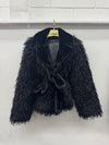 FAUX FUR SHAGGY BELTED WINTER COAT