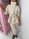 Suede-Effect Belted High Neck Jacket