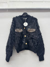 ALICE GOLD BUTTON FAUX FUR CARDIGAN