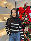 STRIPE KNIT TURTLE-NECK JUMPER