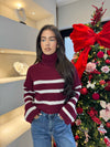 STRIPE KNIT TURTLE-NECK JUMPER