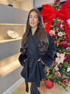 FAUX FUR TRIM BELTED JACKET