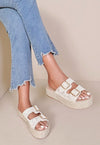 Crochet double buckle flatform sandal