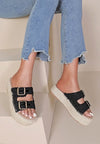Crochet double buckle flatform sandal