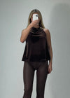 VELVET COWL NECK HALTER TOP