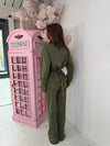 Back-Tie Cinched Waist Zip Jacket & Wide Leg Trousers Co-ord