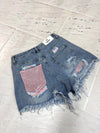 RHINESTONE PATCH DENIM SHORTS