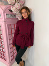 Belted Knitted Cardigan | High Neck Button Detail Wrap Cardigan