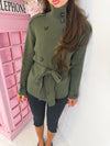 Belted Knitted Cardigan | High Neck Button Detail Wrap Cardigan