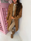Long Belted Trench Coat with Gold Buttons