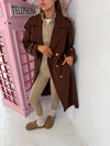 Long Belted Trench Coat with Gold Buttons