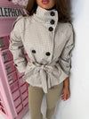 Check Funnel Neck Belted Trench Jacket