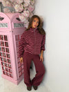 Striped Teddy Fleece Zip-Up Jacket – High Neck