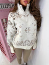Oversized Bandana Print Zip-Up Knit Cardigan