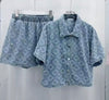 DENIM EMBROIDERY DIAMONTE SHORT SET