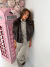 Oversized Leather-Look Jacket with Faux Fur Collar & Quilted Lining