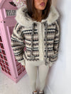 Chunky Aztec Pattern Faux Fur Hooded Cardigan