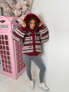 Chunky Aztec Pattern Faux Fur Hooded Cardigan