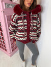 Chunky Aztec Pattern Faux Fur Hooded Cardigan