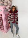 Chunky Aztec Pattern Faux Fur Hooded Cardigan