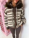 Chunky Aztec Pattern Faux Fur Hooded Cardigan