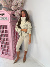 High Neck Cropped Faux Leather Belted Jacket