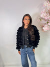LYDIA FAUX FUR GOLD BUTTON CARDIGAN