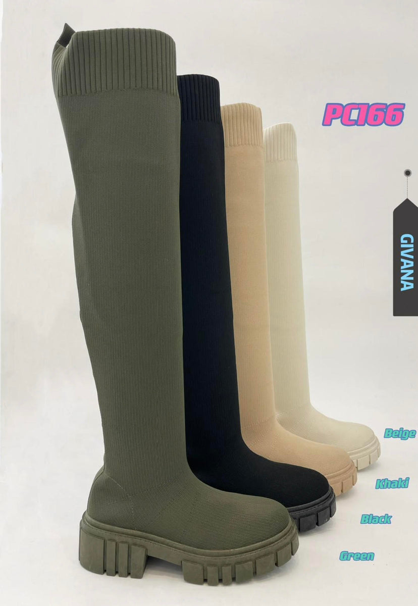 Long Fabric Sock Boot - Beige – FB LONDON