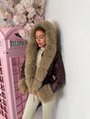 Faux Fur Trim Hooded Faux Leather Jacket with Cinched Waist