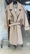 Long Belted Trench Coat with Gold Buttons