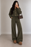 Gold Button Knitted Co-Ord Set – Cardigan & Wide Leg Trousers