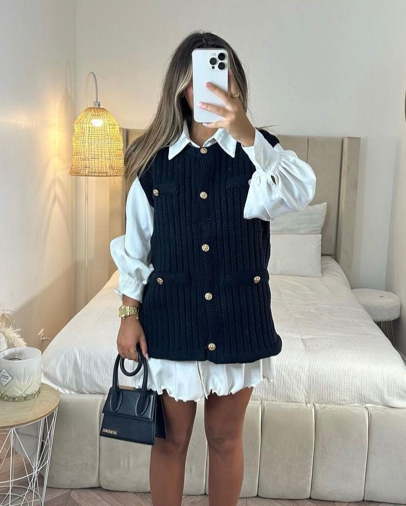 Gold button sleeveless knit top/dress