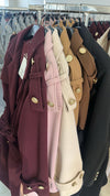Long Belted Trench Coat with Gold Buttons