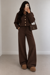 Gold Button Knitted Co-Ord Set – Cardigan & Wide Leg Trousers