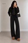 Gold Button Knitted Co-Ord Set – Cardigan & Wide Leg Trousers
