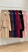 Fringe Trim Knitted Cardigan & Wide Leg Lounge Set