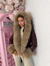 Faux Fur Trim Hooded Faux Leather Jacket with Cinched Waist