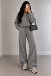 Gold Button Knitted Co-Ord Set – Cardigan & Wide Leg Trousers