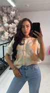 PASTEL ARGYLE BUTTON-UP KNIT CARDIGAN