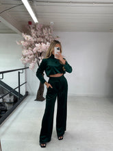 High neck velour trouser set - emerald green