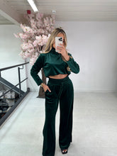 High neck velour trouser set - emerald green