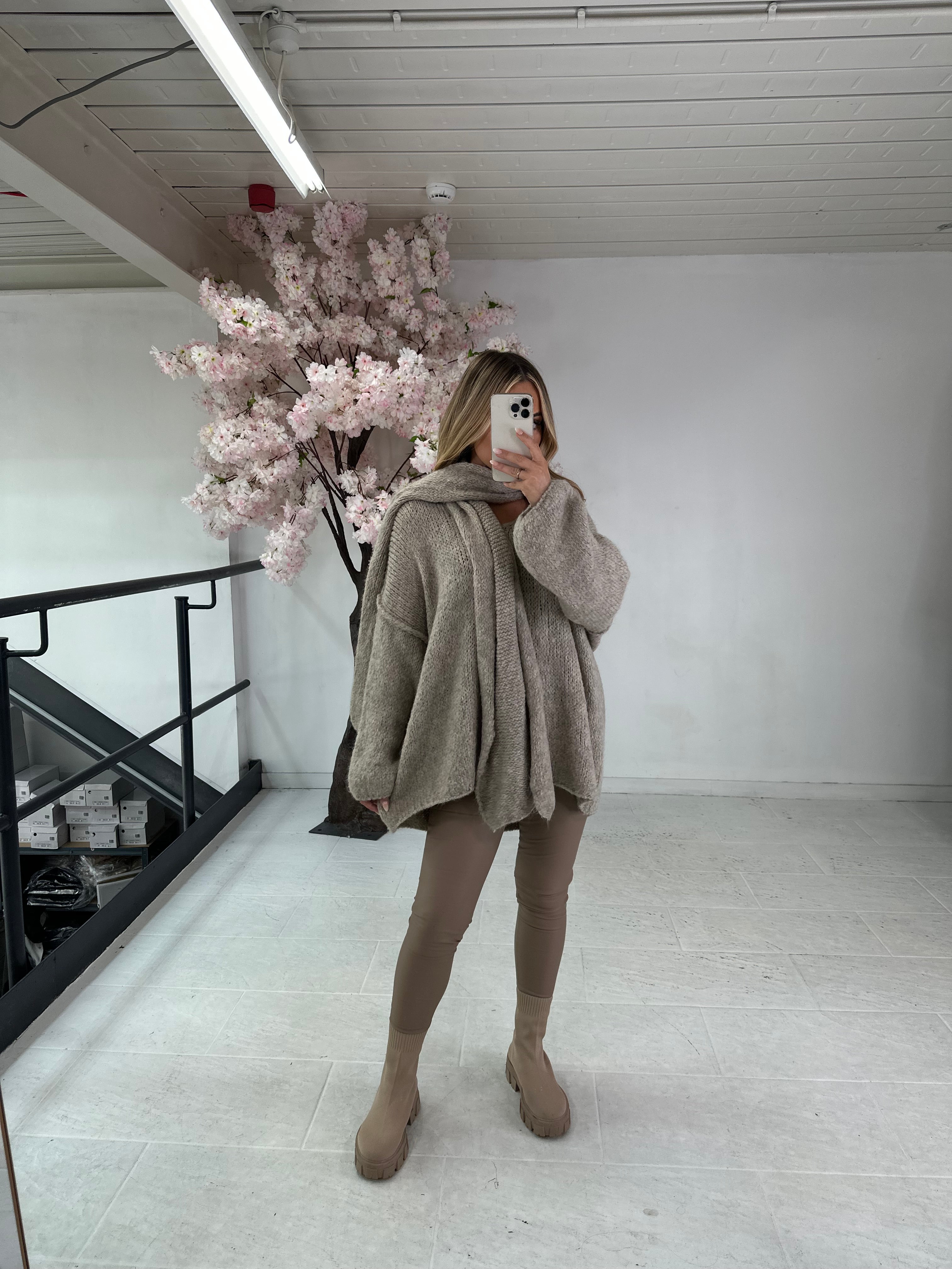 Soft knit scarf jumper - taupe